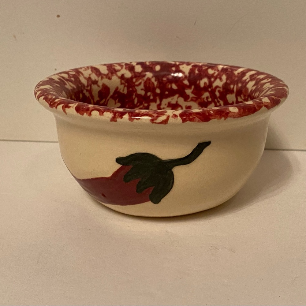 EAST TEXAS POTTERY BOWL RED CREAM SPONGE WARE HANDMADE HOME SERVE WARE DINING